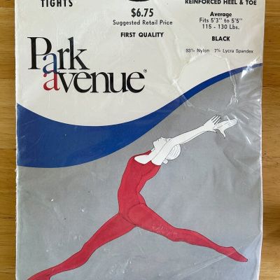 VTG Park Avenue Exercise Tights Black Reinforced Heel & Toe Pantyhose SZ Medium